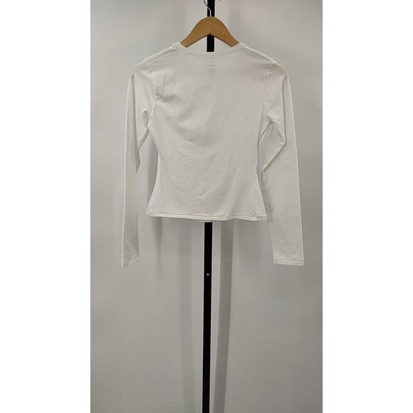 Quince Women Stretch Cotton Jersey Fitted Long Sleeve Sleeved Top White S - Picture 2 of 3